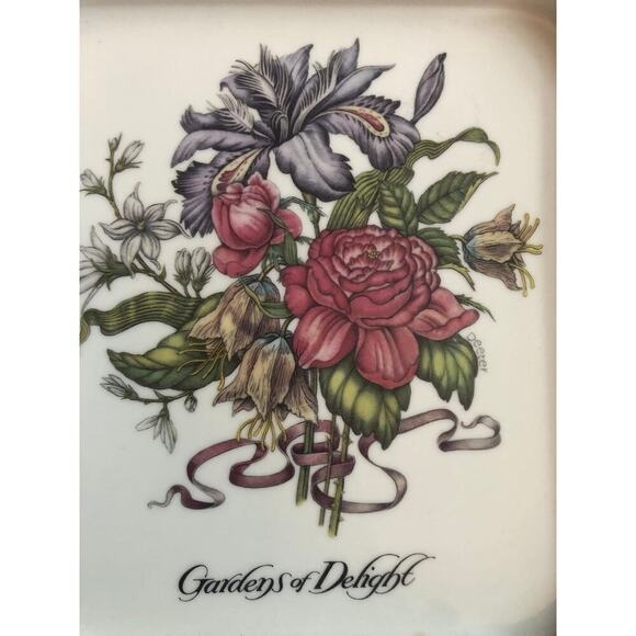 Vtg Germaine Monteil Ceramic Square Plate Tray Floral Japan Gardens of Delight - Picture 2 of 6